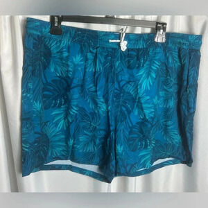 Brisira Mens Tropical Swim Trunks Blue Palm Print Quick Dry Lined 9” Inseam